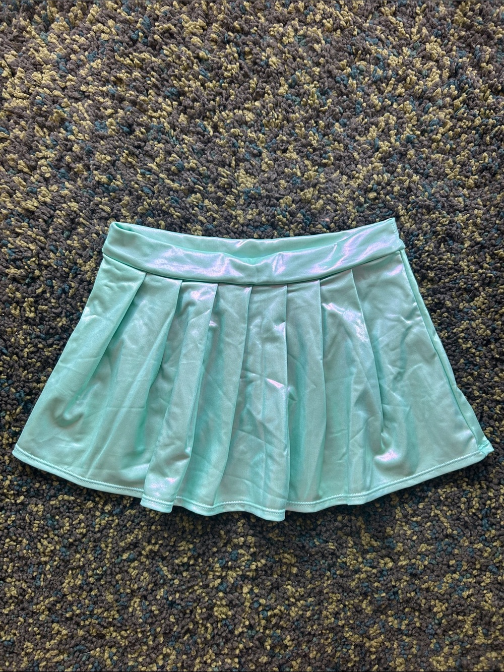 Iridescent Seafoam Pleated Micro Miniskirt